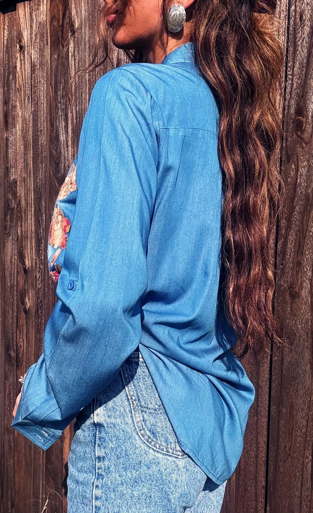 Modern Western Embroidered Denim Shirt | Medium