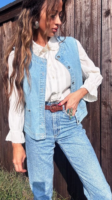 Vintage 90s Lace Collar Blouse – Romantic Western Prairie Style | Size M