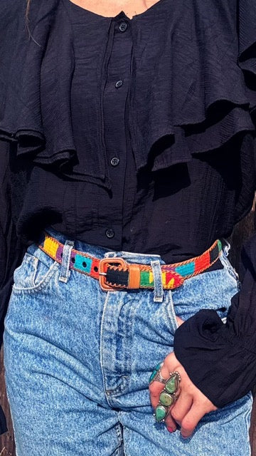 Desert Sunrise Belt | Handwoven Guatemalan Leather Belt | Small
