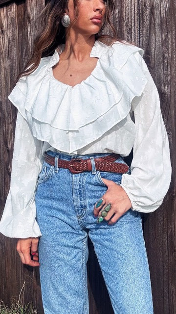 Modern - Vintage Inspired Romantic Ruffle Blouse | Large