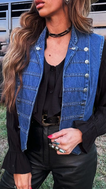 Vintage Stonebridge Denim Vest – Western Concho Button | Medium