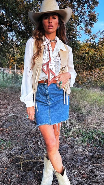 Vintage Jordache 70s Leather Concho Vest – Cream Western Lace-Up | Size Small/Medium