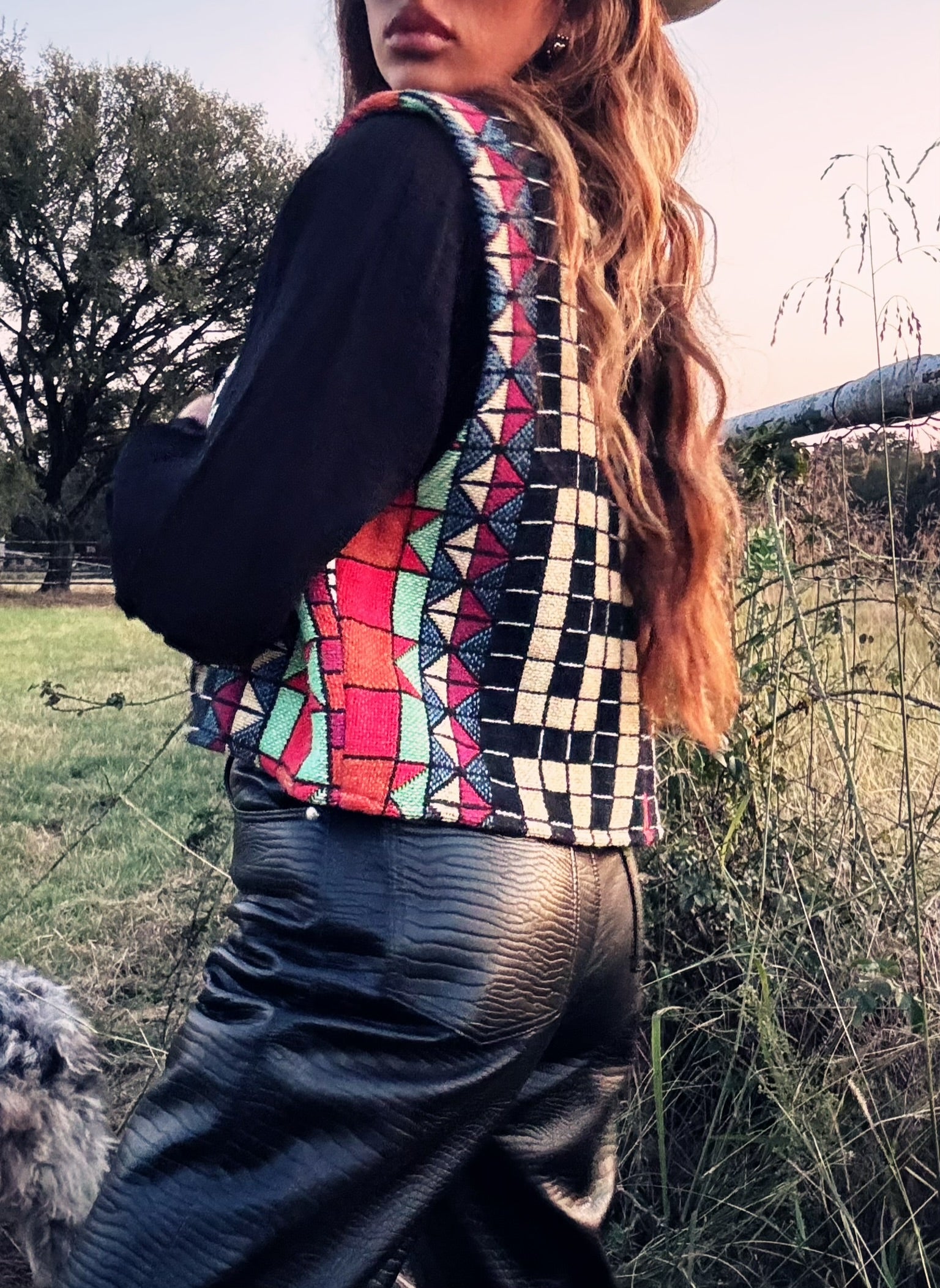 Vintage Naturally Texas Southwestern Tapestry Vest – Checkerboard & Aztec Pattern | Size Large