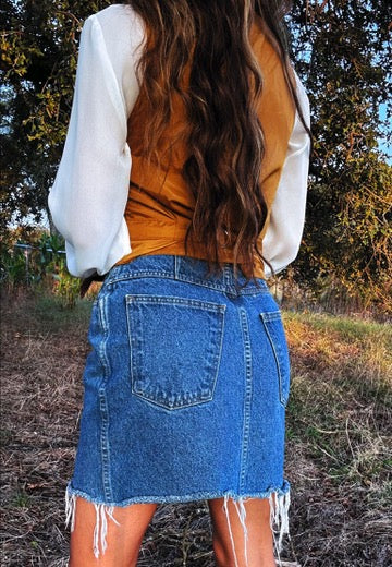 Vintage Denim Cut-off Skirt | Size 6 | Waist 27"