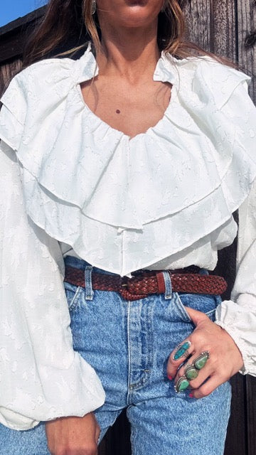 Modern - Vintage Inspired Romantic Ruffle Blouse | Large