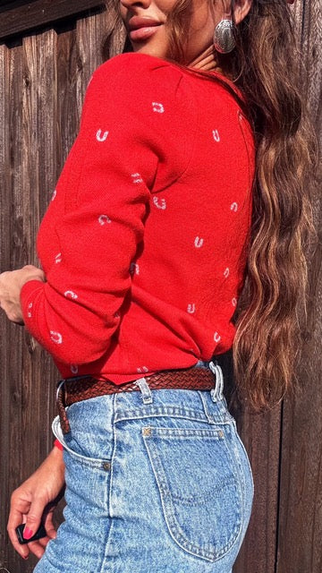 Modern Western Horseshoe Print Sweater | Size Medium