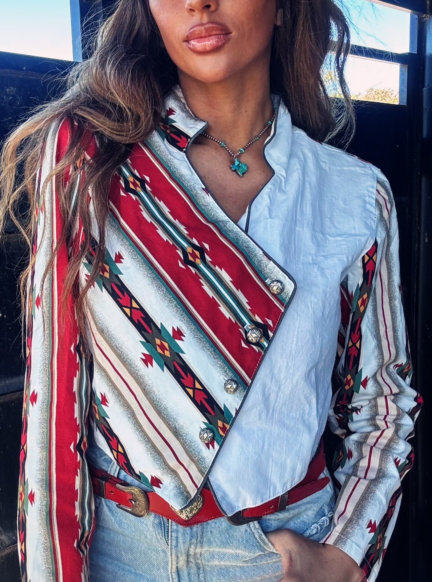 Rough Rider Aztec Western Aztec Crop Top | Size Large