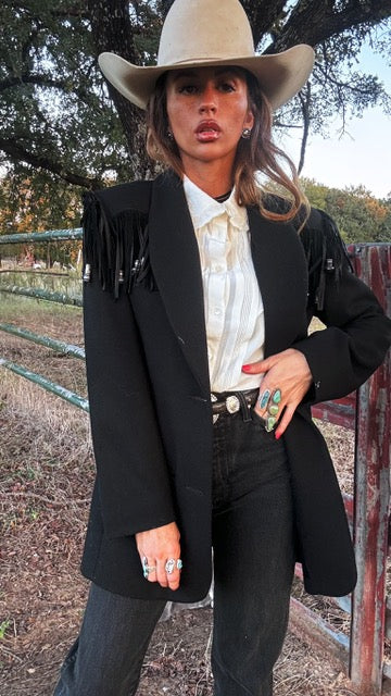 Vintage New Frontier Western Wool Fringe aBlazer – 80s Rodeo Queen Jacket (M/L)