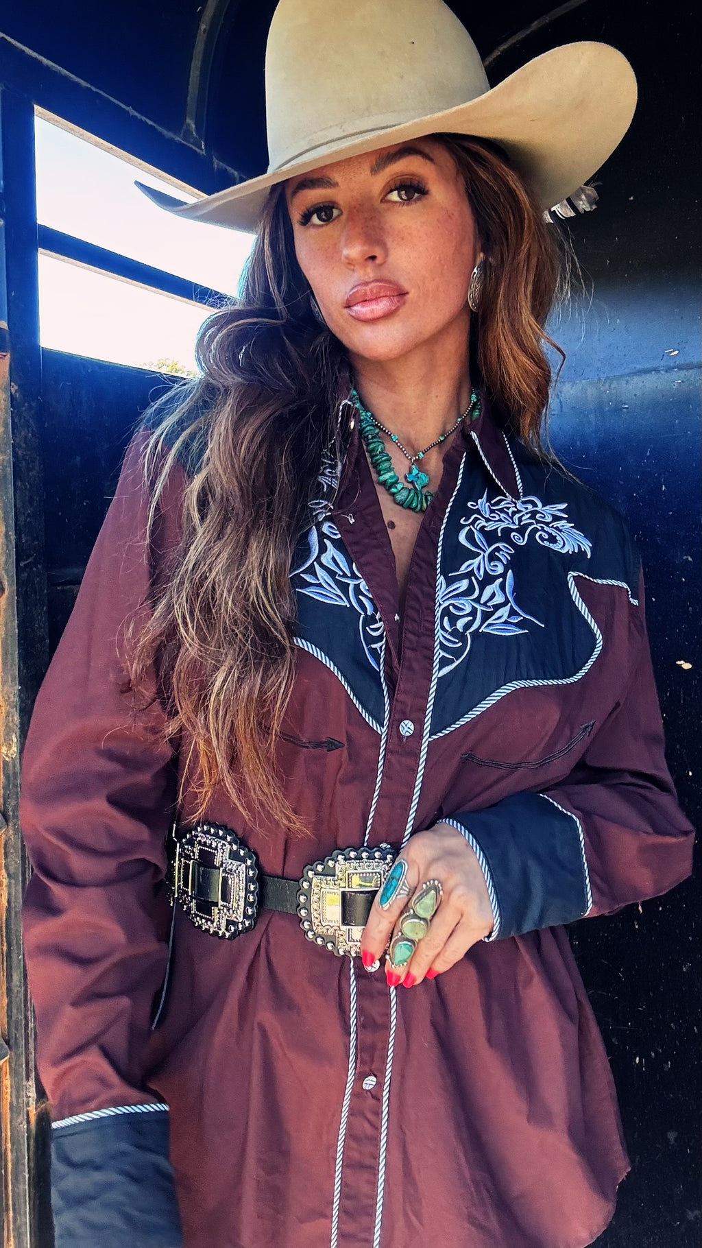 Modern Chocolate Rodeo Embroidered Western Shirt – Men’s S / Women’s M