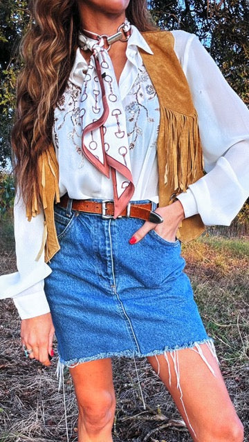 Vintage Denim Cut-off Skirt | Size 6 | Waist 27"