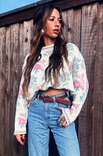 Vintage 90s Floral Knit “Mom Sweater” (M/L)