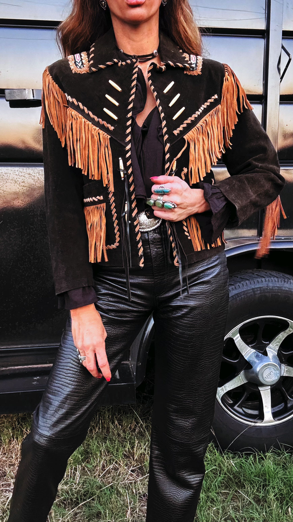 Outlaw Cowgirl Jacket | RARE 1970s Vintage 3B West Suede Fringe & Beaded Jacket (Youth XL / Women's Small)