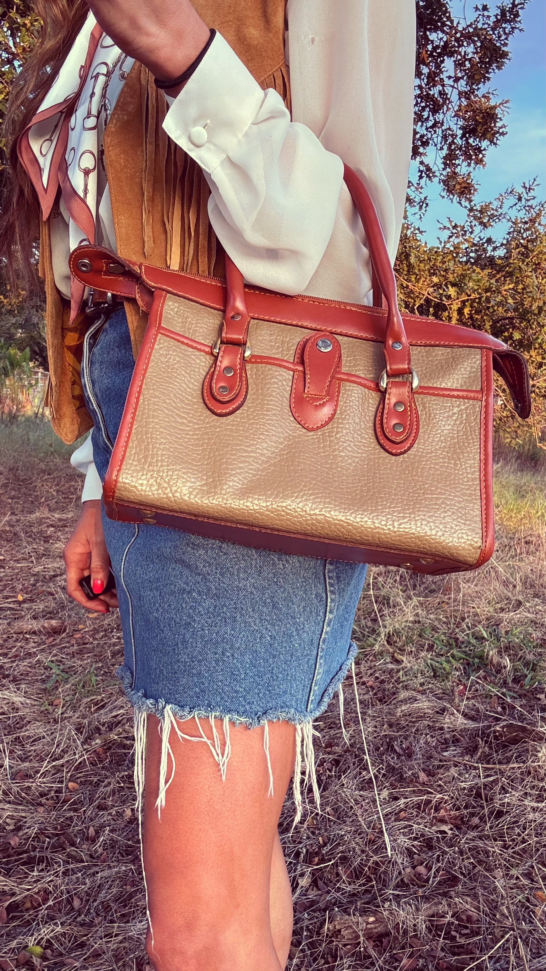 Vintage MC Horsehead Leather Satchel – 1980s Equestrian Western Bag